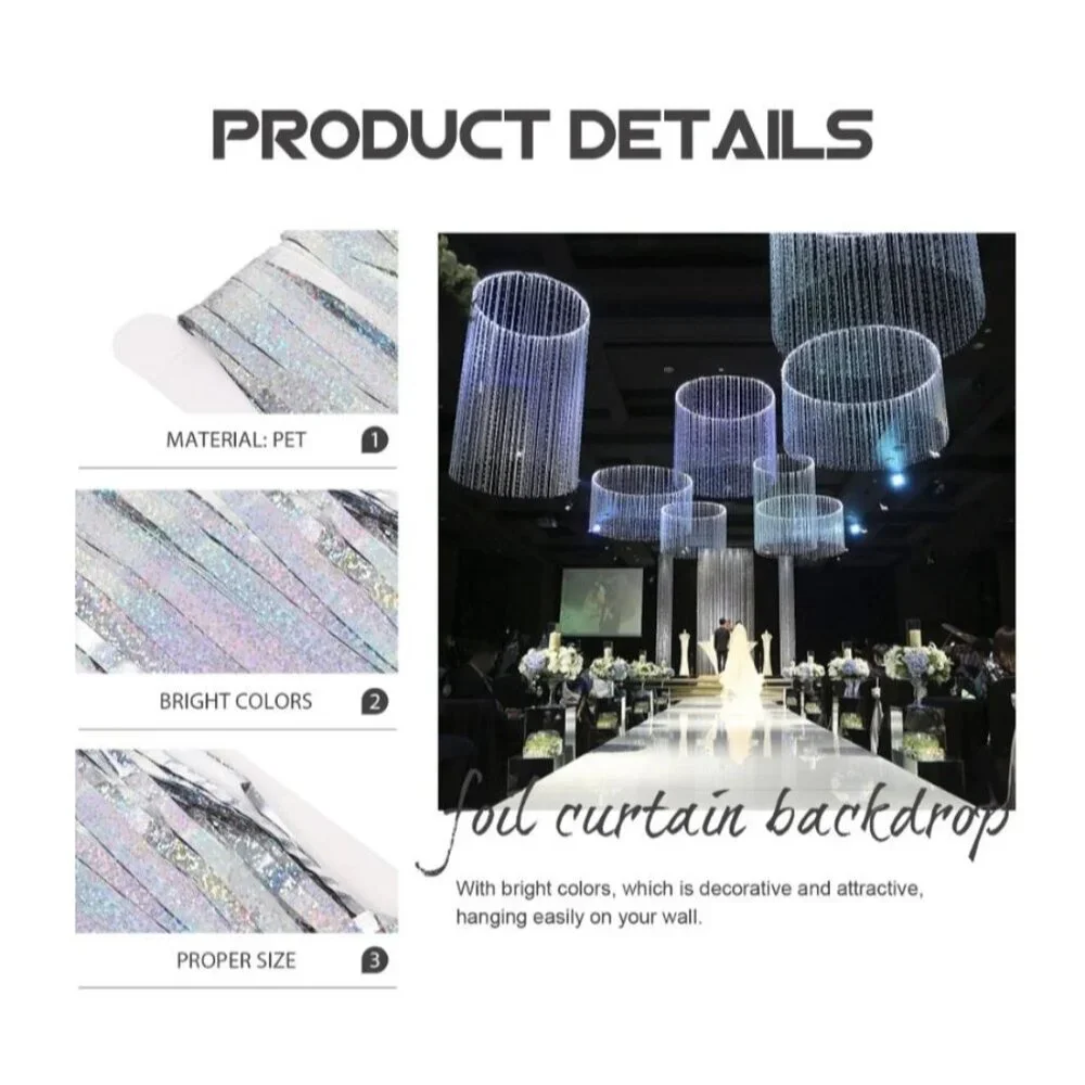 2 Packs Silver Multicolor Tinsel Foil Fringe Curtain Backdrop Engagement Bridal